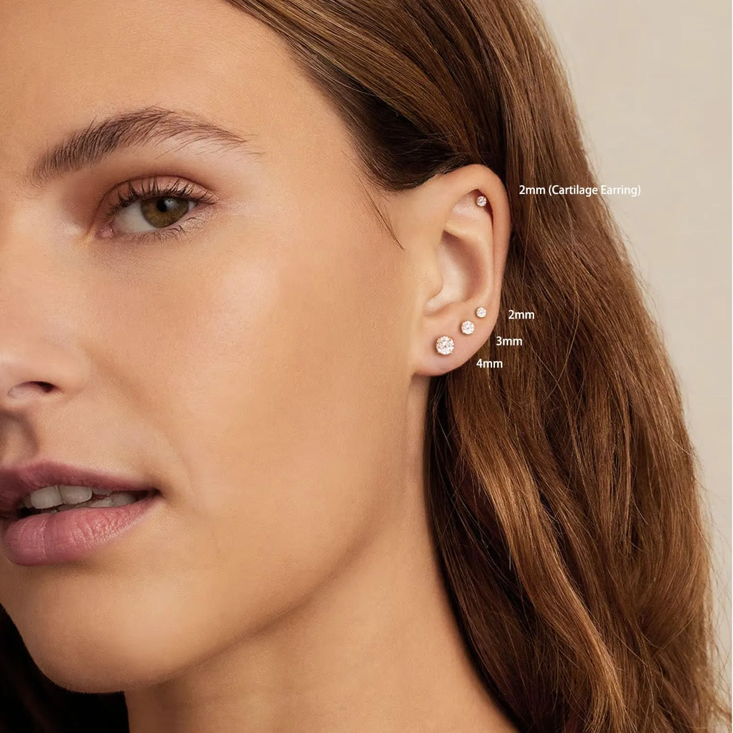 Threadless Flat Back Earrings, Hypoallergenic 14K Real Gold Plated CZ Stud Earrings | Cartilage Earring | Tragus Helix Piercing Jewelry | Push in Flatback Earrings for Women Men