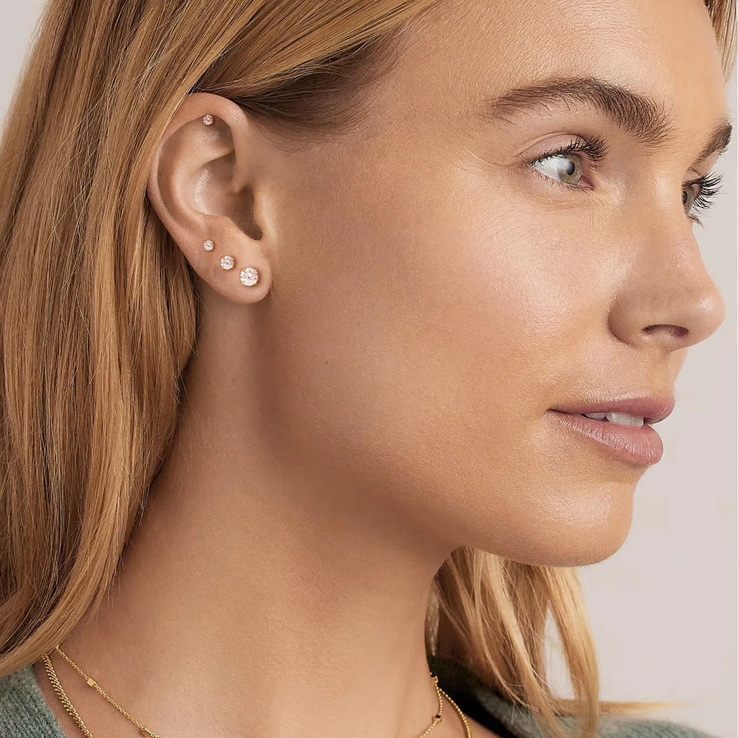 Threadless Flat Back Earrings, Hypoallergenic 14K Real Gold Plated CZ Stud Earrings | Cartilage Earring | Tragus Helix Piercing Jewelry | Push in Flatback Earrings for Women Men