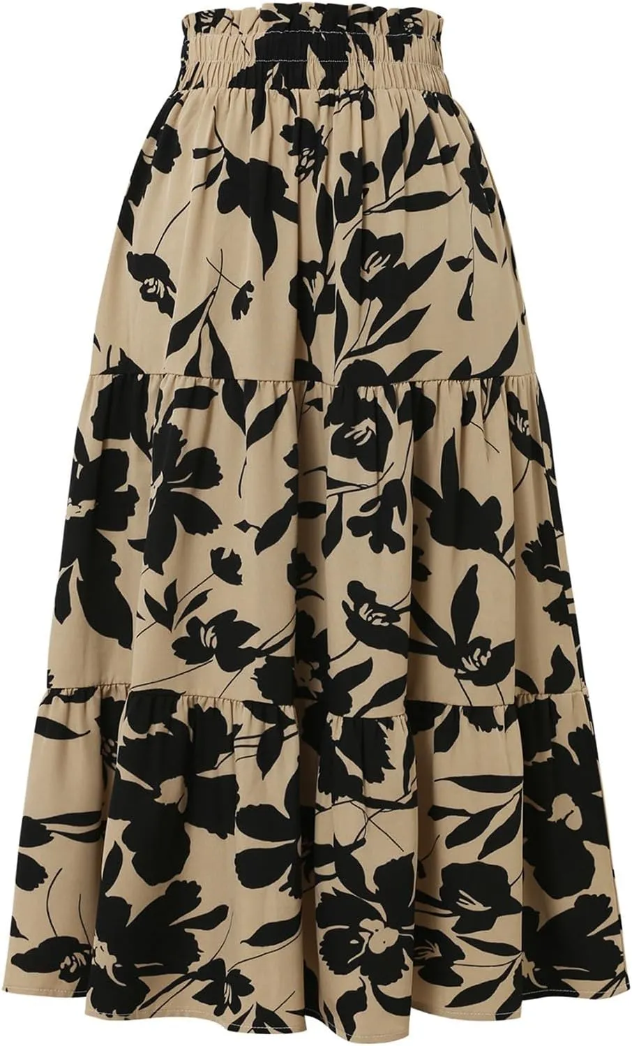 Tiered Maxi Skirts for Women Comfy Ruffle Hem Flowy Swing Elastic High Waisted Summer Cover Ups Long Skorts
