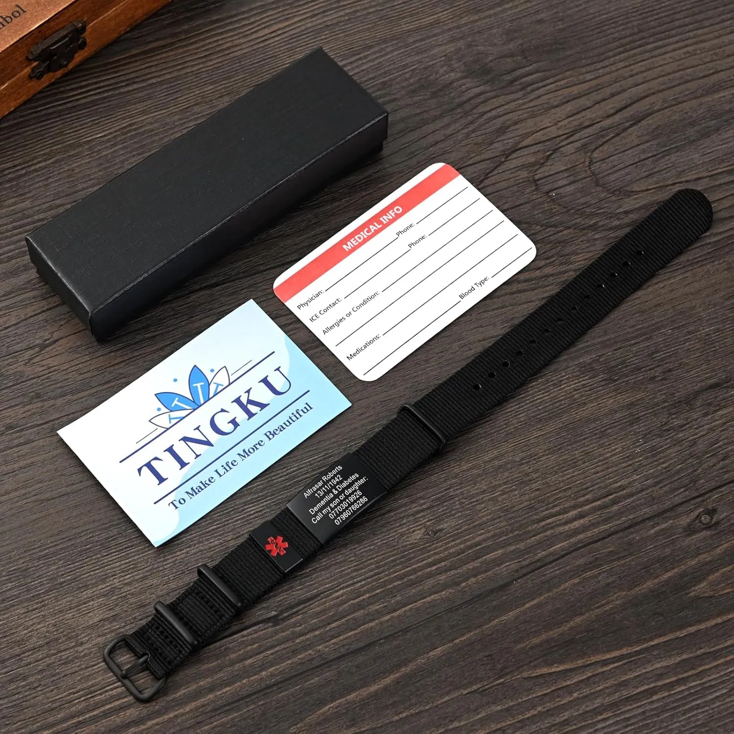 TINGKU Personalized Medical Alert Bracelet for Men Women Custom Engraved Emergency Medical ID Bracelets Diabetic Nylon Wristband Sport Jewelry