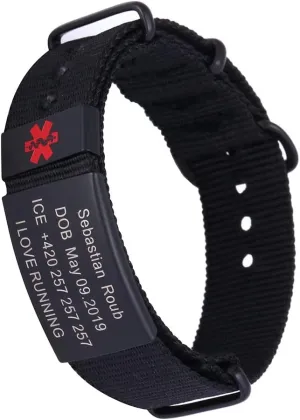 TINGKU Personalized Medical Alert Bracelet for Men Women Custom Engraved Emergency Medical ID Bracelets Diabetic Nylon Wristband Sport Jewelry