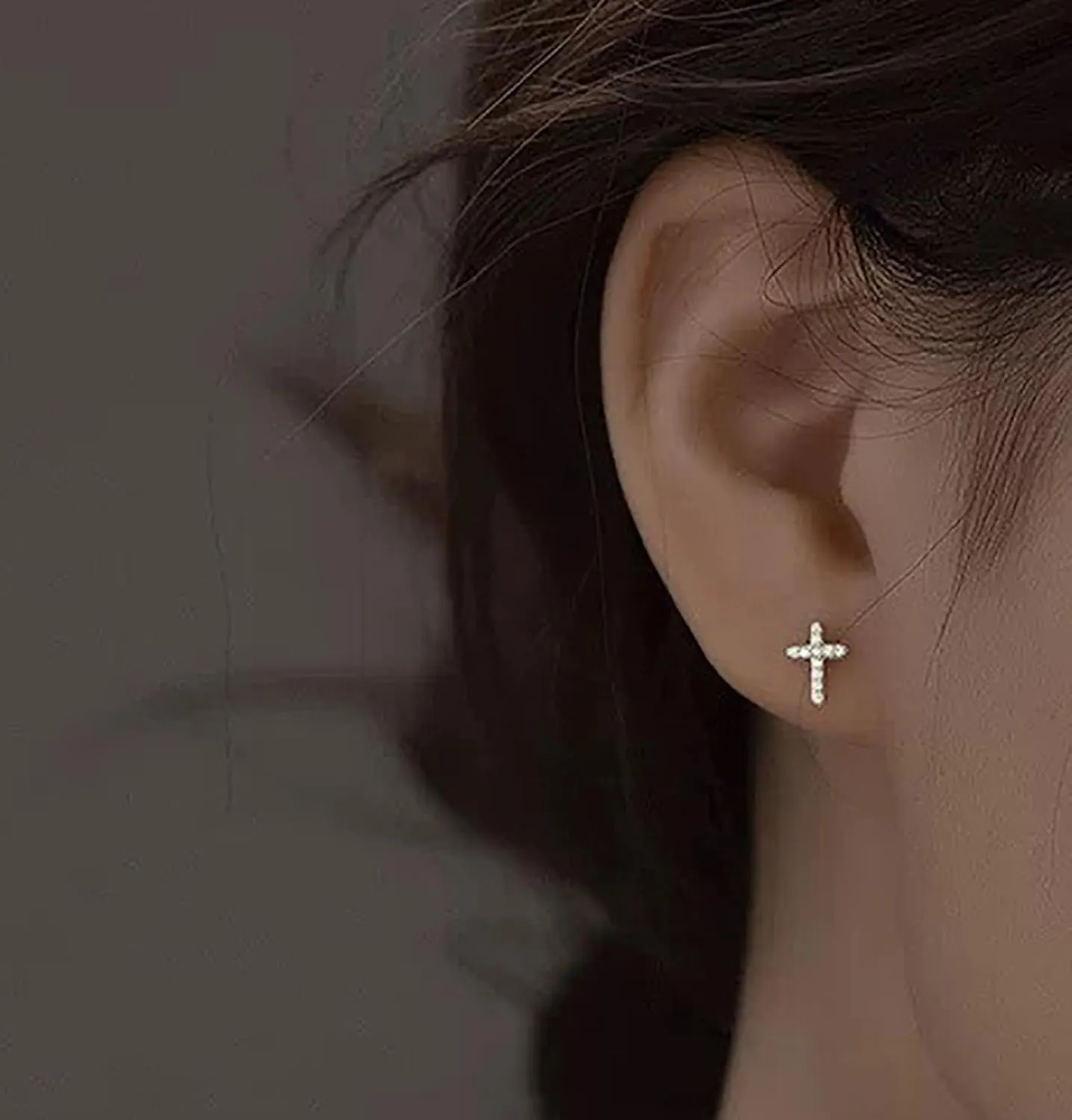 Tiny Cross Stud Earrings, 14K Gold Plated CZ Silver Earrings, Hypoallergenic Minimalist Small Stud Earrings for Women Men