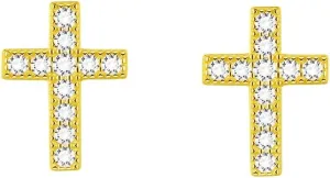 Tiny Cross Stud Earrings, 14K Gold Plated CZ Silver Earrings, Hypoallergenic Minimalist Small Stud Earrings for Women Men