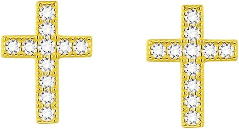 Tiny Cross Stud Earrings, 14K Gold Plated CZ Silver Earrings, Hypoallergenic Minimalist Small Stud Earrings for Women Men