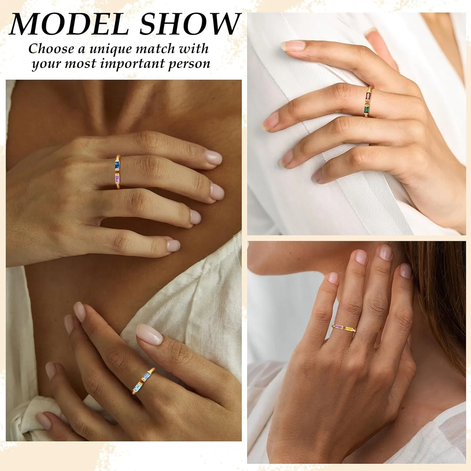TOBENY Gold Birthstone Rings for Women 14K Gold Plated Adjustable Rings Non Tarnish Gold Stackable Rings Dainty Emerald Green Cubic Zirconia Ring for Mother Daughter Birthday Jewelry Gifts