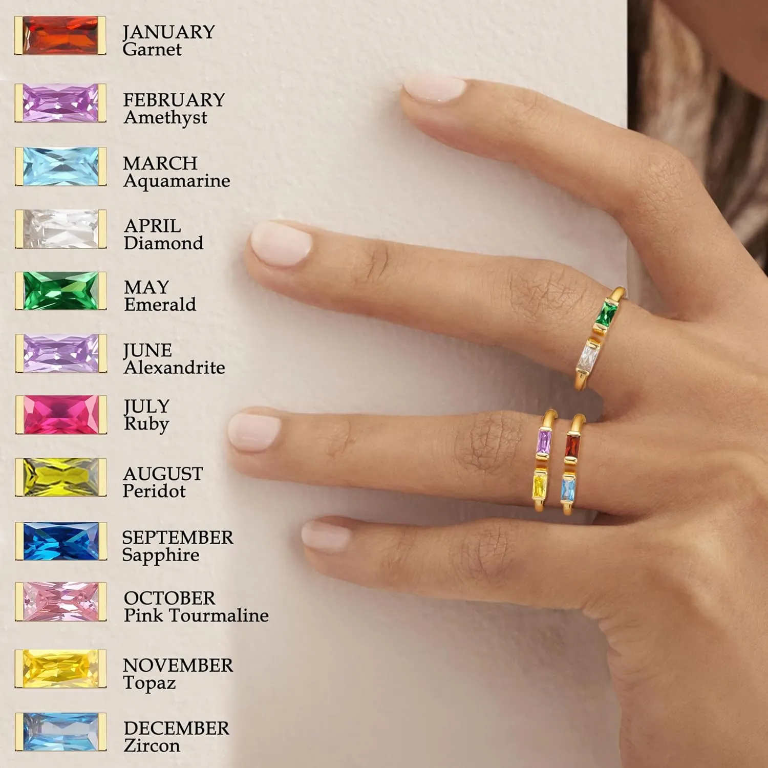 TOBENY Gold Birthstone Rings for Women 14K Gold Plated Adjustable Rings Non Tarnish Gold Stackable Rings Dainty Emerald Green Cubic Zirconia Ring for Mother Daughter Birthday Jewelry Gifts