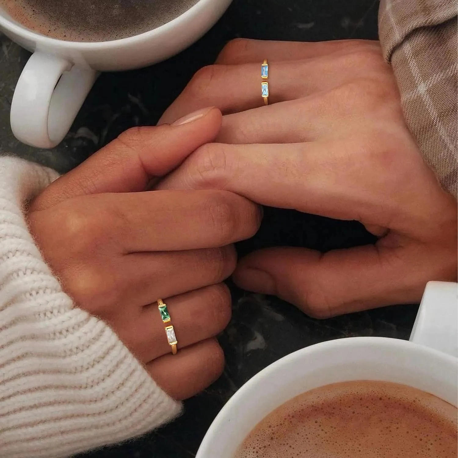 TOBENY Gold Birthstone Rings for Women 14K Gold Plated Adjustable Rings Non Tarnish Gold Stackable Rings Dainty Emerald Green Cubic Zirconia Ring for Mother Daughter Birthday Jewelry Gifts