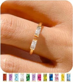 TOBENY Gold Birthstone Rings for Women 14K Gold Plated Adjustable Rings Non Tarnish Gold Stackable Rings Dainty Emerald Green Cubic Zirconia Ring for Mother Daughter Birthday Jewelry Gifts