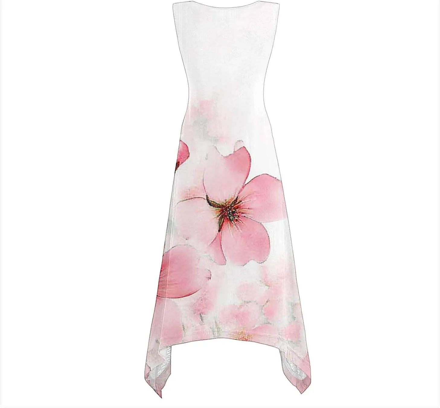Trendy Summer Dress for Women Fashion Print Sundresses Slim Tank Top Round Neck Pockets Beach Vacation Dresses