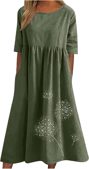 Tshirt Dress for Women 2025 Casual Plus Size Summer Midi Dress Boho Floral Print Loose Flowy Long Dresses with Pockets