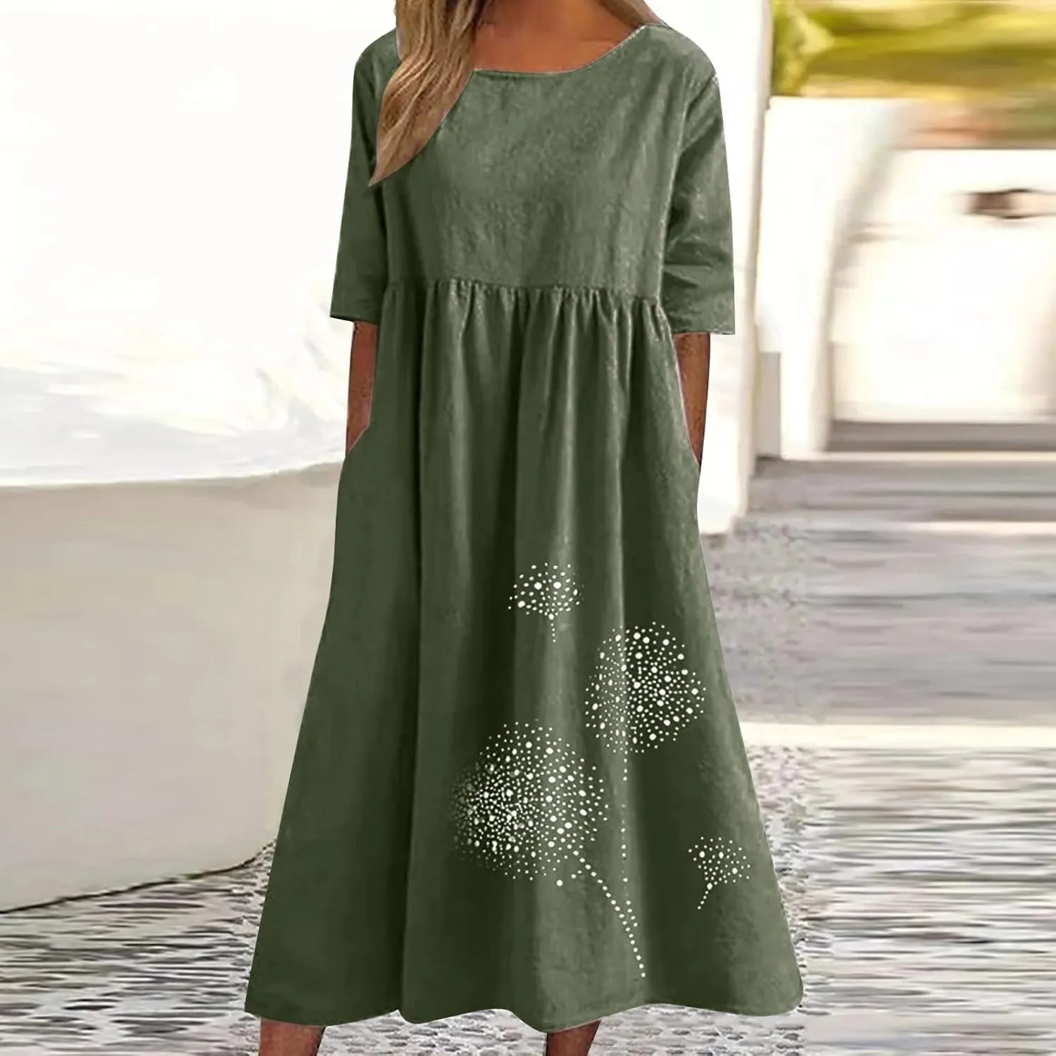 Tshirt Dress for Women 2025 Casual Plus Size Summer Midi Dress Boho Floral Print Loose Flowy Long Dresses with Pockets