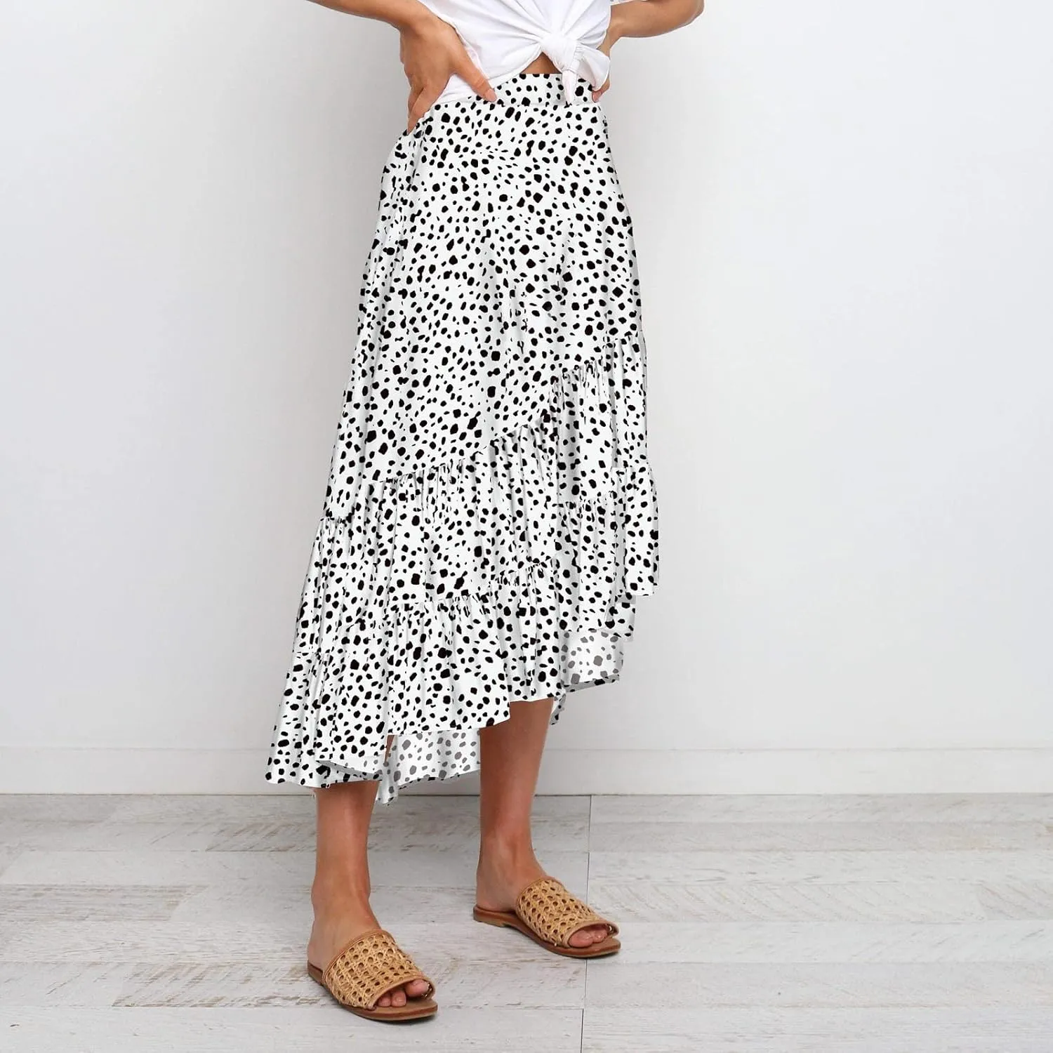 tuduoms Ditzy Floral Skirt Midi Boho Elastic High Waist Skirt A-line Long Vintage Skirts for Women High Low Pleated Skirt