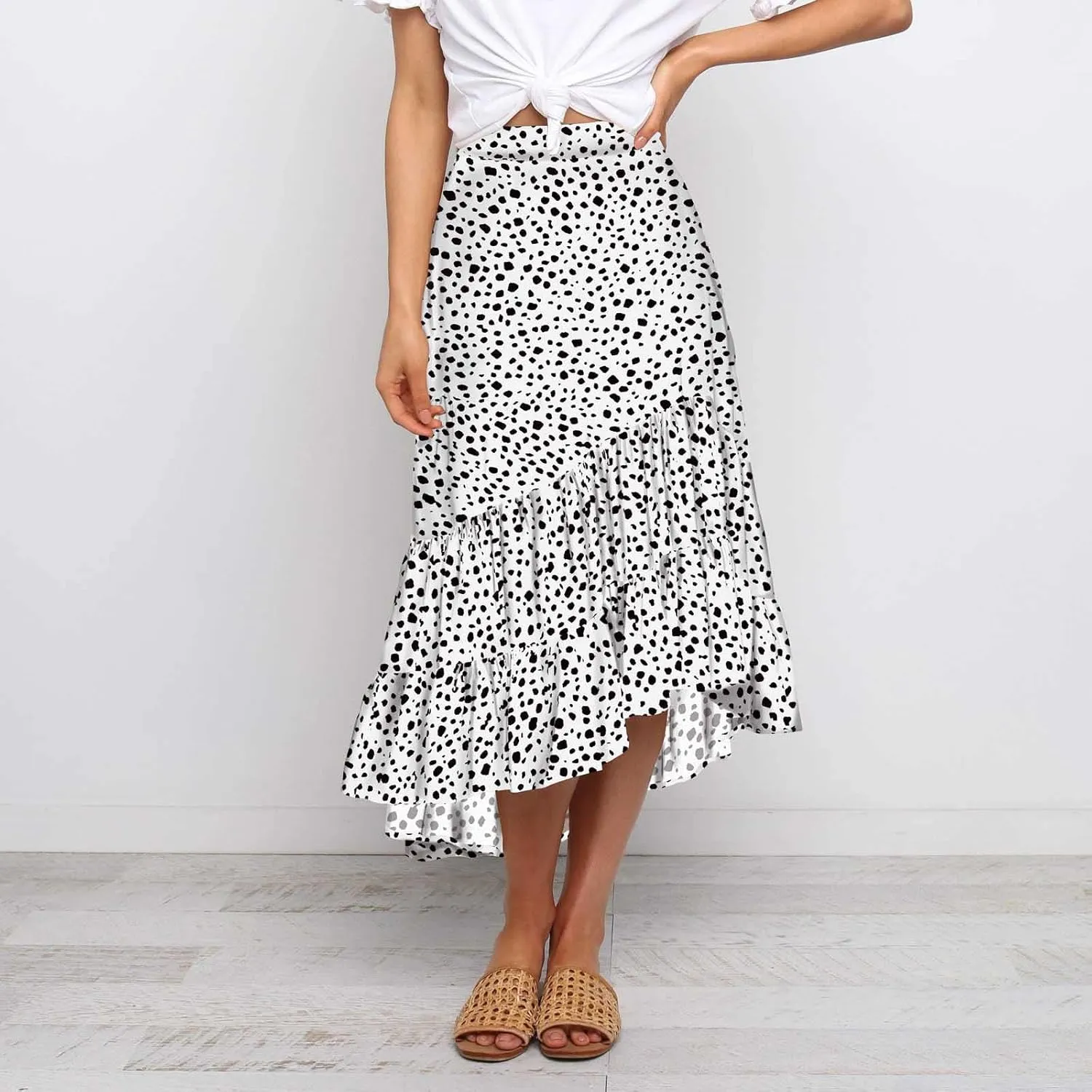 tuduoms Ditzy Floral Skirt Midi Boho Elastic High Waist Skirt A-line Long Vintage Skirts for Women High Low Pleated Skirt
