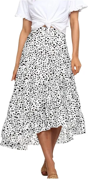 tuduoms Ditzy Floral Skirt Midi Boho Elastic High Waist Skirt A-line Long Vintage Skirts for Women High Low Pleated Skirt