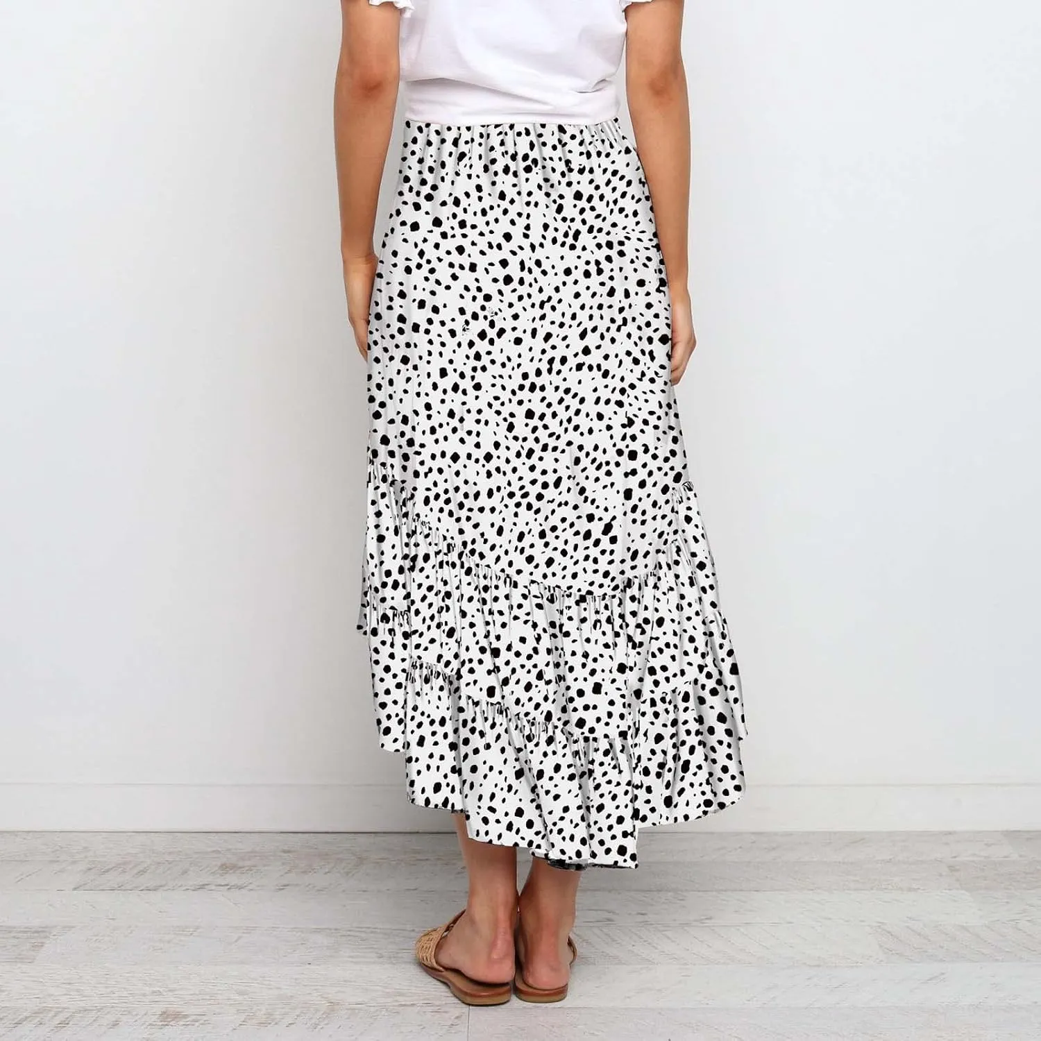 tuduoms Ditzy Floral Skirt Midi Boho Elastic High Waist Skirt A-line Long Vintage Skirts for Women High Low Pleated Skirt