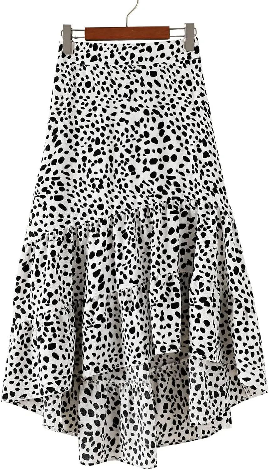 tuduoms Ditzy Floral Skirt Midi Boho Elastic High Waist Skirt A-line Long Vintage Skirts for Women High Low Pleated Skirt