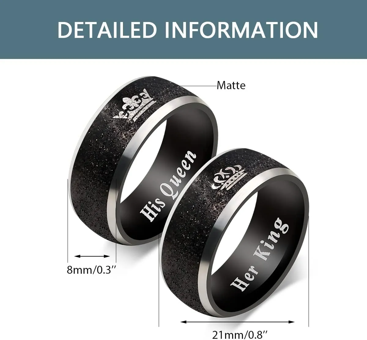 Uloveido Fashion 2-Tones Queen King Rings - Stainless Steel Her King and His Queen Couples Wedding Band Engagement Y1314