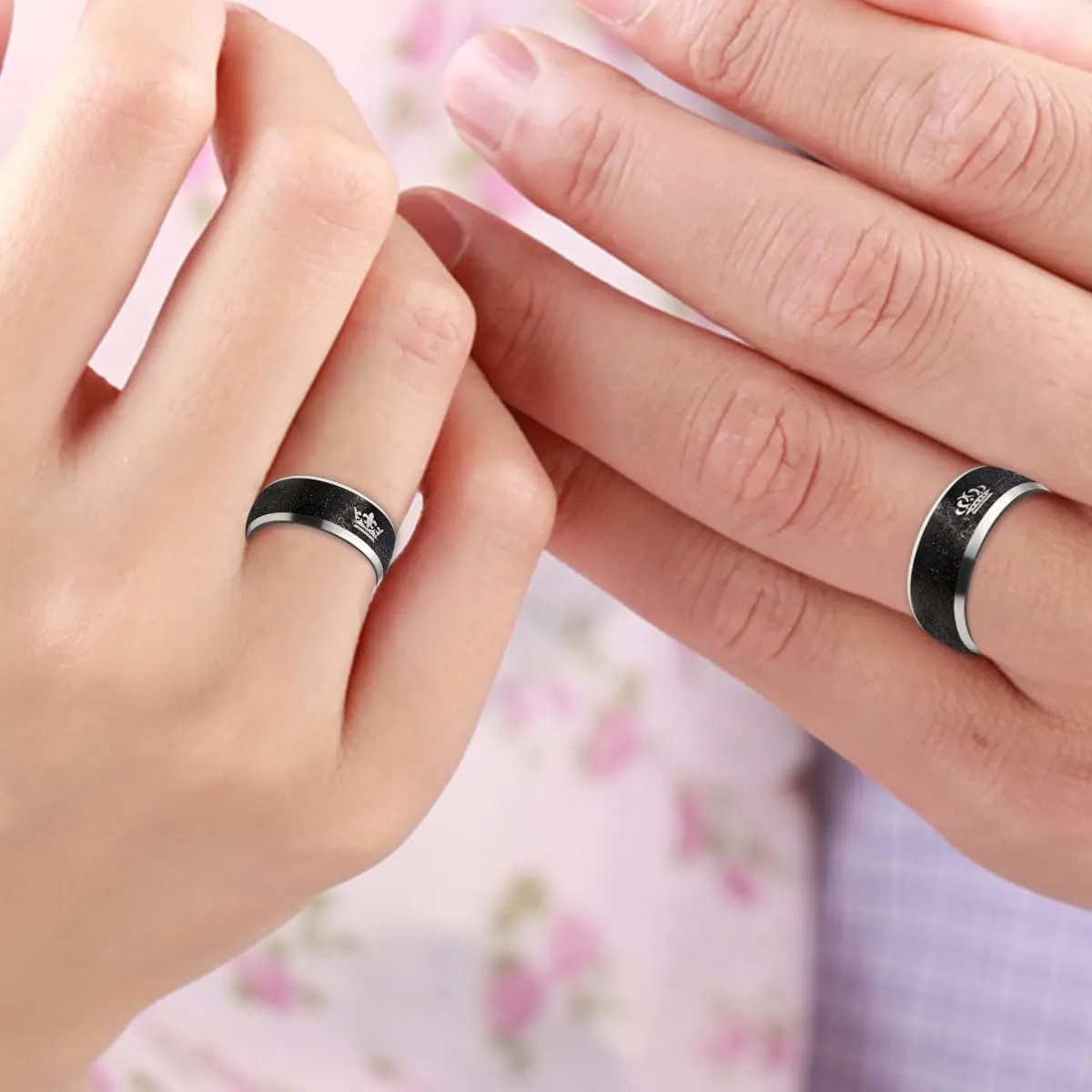 Uloveido Fashion 2-Tones Queen King Rings - Stainless Steel Her King and His Queen Couples Wedding Band Engagement Y1314
