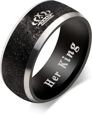 Uloveido Fashion 2-Tones Queen King Rings - Stainless Steel Her King and His Queen Couples Wedding Band Engagement Y1314