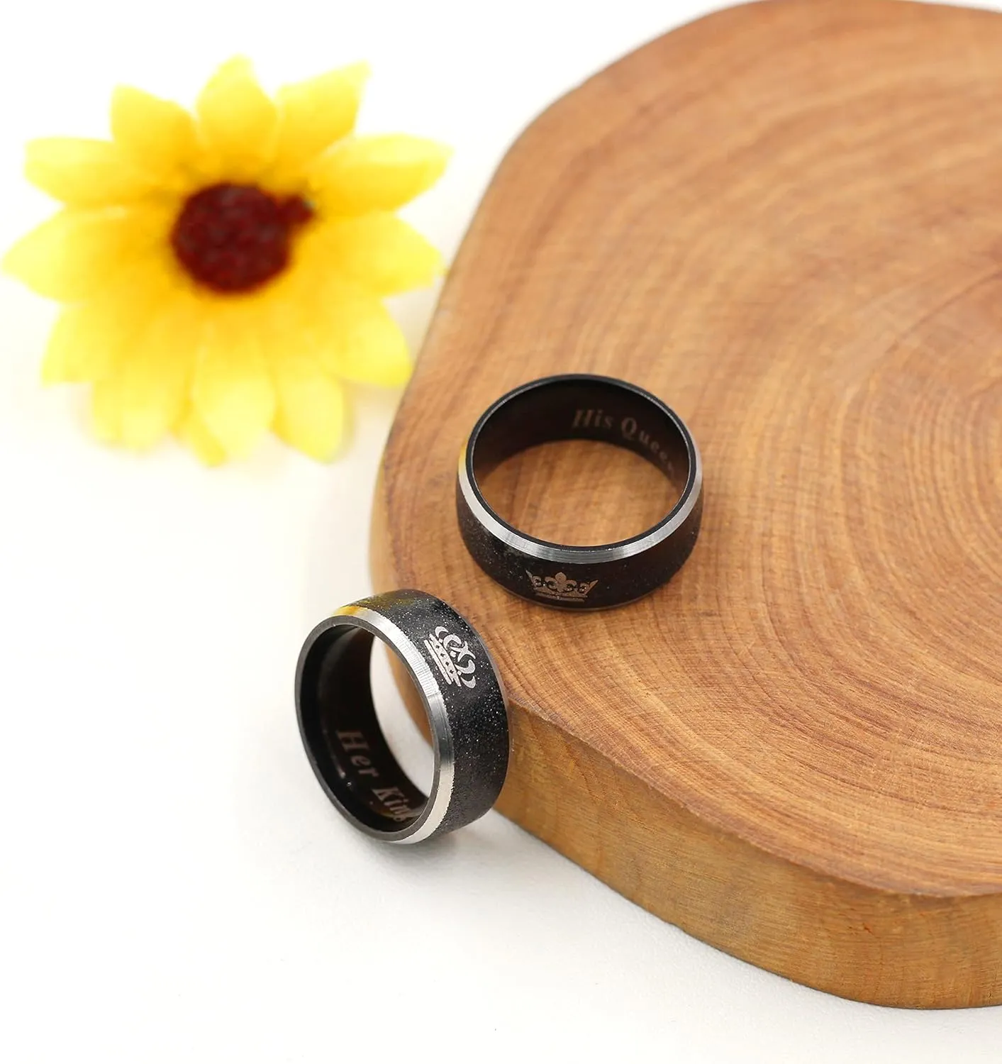 Uloveido Fashion 2-Tones Queen King Rings - Stainless Steel Her King and His Queen Couples Wedding Band Engagement Y1314