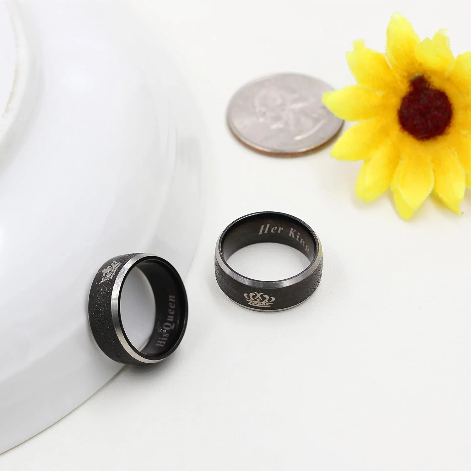 Uloveido Fashion 2-Tones Queen King Rings - Stainless Steel Her King and His Queen Couples Wedding Band Engagement Y1314