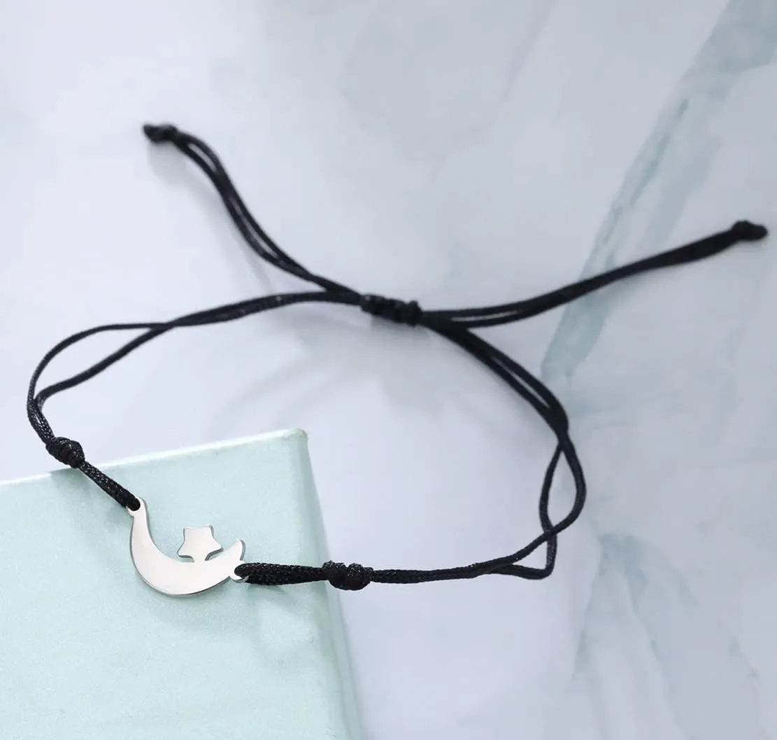 UNIFT Star Moon Bracelets For Women Stainless Steel Crescent Moon Double Rope Bracelet Cute Charm Adjustable String Bracelets Jewelry Gifts