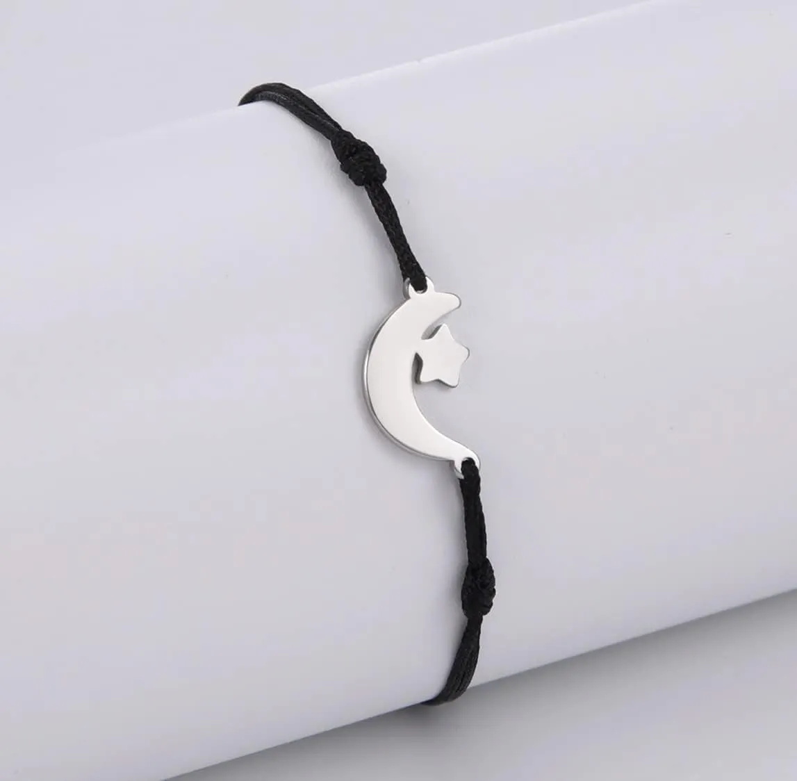 UNIFT Star Moon Bracelets For Women Stainless Steel Crescent Moon Double Rope Bracelet Cute Charm Adjustable String Bracelets Jewelry Gifts