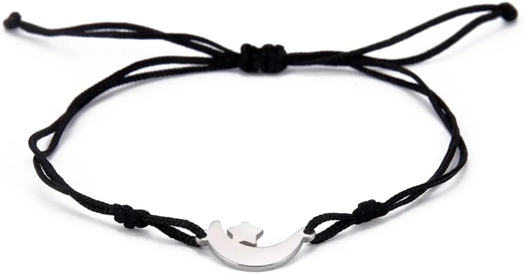 UNIFT Star Moon Bracelets For Women Stainless Steel Crescent Moon Double Rope Bracelet Cute Charm Adjustable String Bracelets Jewelry Gifts