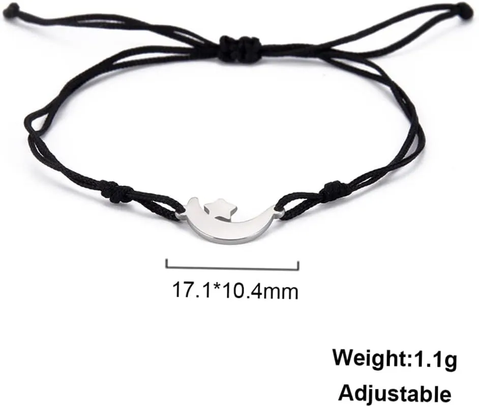 UNIFT Star Moon Bracelets For Women Stainless Steel Crescent Moon Double Rope Bracelet Cute Charm Adjustable String Bracelets Jewelry Gifts