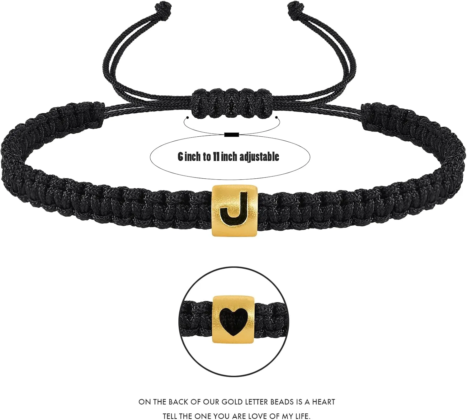 VIBILIA Initial Bracelets for Women Men Woven Rope Braided Letter Bracelet Gold 26 Alphabet Handmade Adjustable Black String Bracelet Jewelry Gifts - A