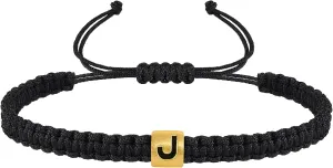 VIBILIA Initial Bracelets for Women Men Woven Rope Braided Letter Bracelet Gold 26 Alphabet Handmade Adjustable Black String Bracelet Jewelry Gifts - A