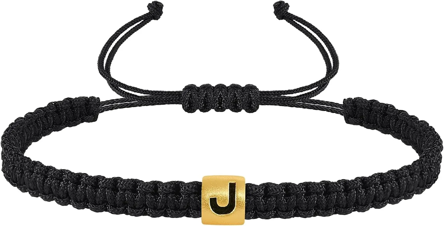 VIBILIA Initial Bracelets for Women Men Woven Rope Braided Letter Bracelet Gold 26 Alphabet Handmade Adjustable Black String Bracelet Jewelry Gifts - A