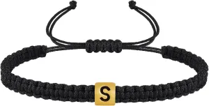 VIBILIA Initial Bracelets for Women Men Woven Rope Braided Letter Bracelet Gold 26 Alphabet Handmade Adjustable Black String Bracelet Jewelry Gifts - A