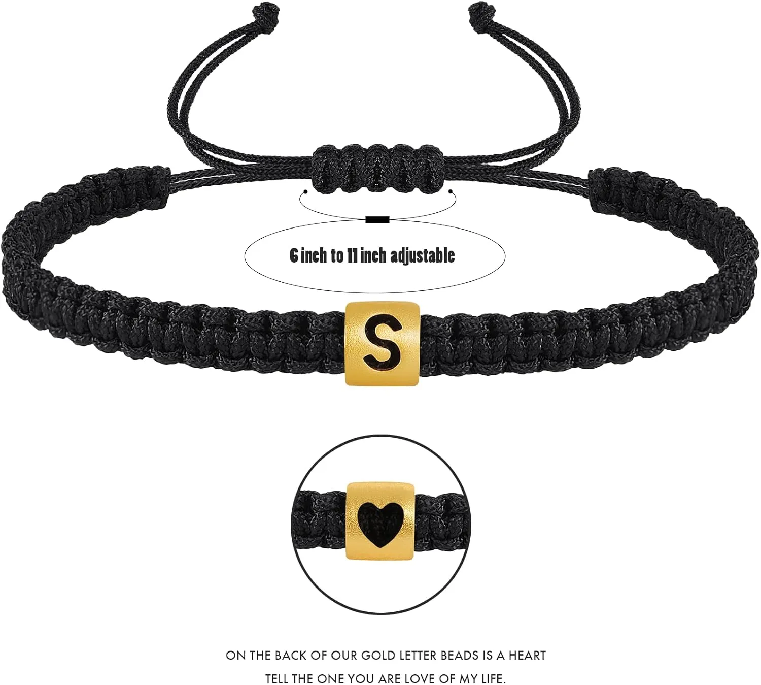 VIBILIA Initial Bracelets for Women Men Woven Rope Braided Letter Bracelet Gold 26 Alphabet Handmade Adjustable Black String Bracelet Jewelry Gifts - A