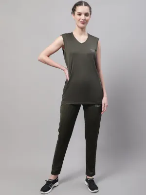 Vimal Jonney Olive Dryfit Lycra Solid Co-ord Set Tracksuit For Women