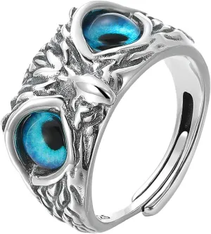 Vintage Cute Eye Owl/Tiger/Dinosaur/Snake Rings for Women Men 925 Sterling Silver Open Animal Rings Engagement Rings Adjustable Statement Ring for Birthday Graduation Jewelry Gifts