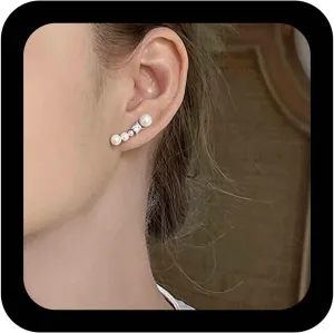 Vintage Cz Pearl Ear Climber Earrings Crystal Pearl Crawler Earrings Rhinestone Climber Crawler Earrings Silver Cz Pearl Earrings Jewelry