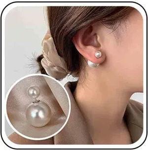 Vintage Pearl Ear Jacket Earrings Large Pearl Earrings Silver Front Back Earrings Double Side Pearl Stud Earrings for Women