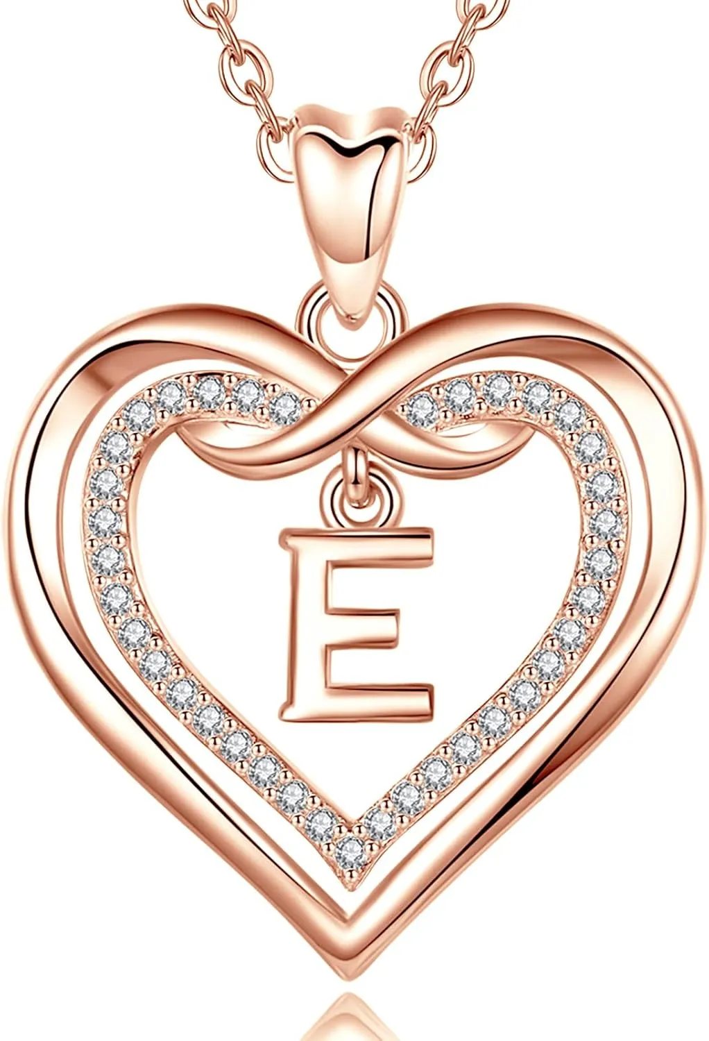 Vito Initial Necklace for Women, Double Heart Cubic Zirconia Letter Pendant, Rose Gold Dainty Alphabet A to Z Necklaces Mother's Day Jewelry Gift for Mom Sister Daughter, 20 Inch Chain
