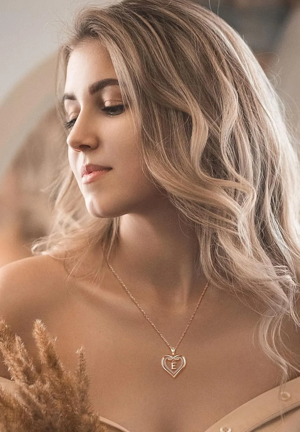 Vito Initial Necklace for Women, Double Heart Cubic Zirconia Letter Pendant, Rose Gold Dainty Alphabet A to Z Necklaces Mother's Day Jewelry Gift for Mom Sister Daughter, 20 Inch Chain