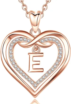 Vito Initial Necklace for Women, Double Heart Cubic Zirconia Letter Pendant, Rose Gold Dainty Alphabet A to Z Necklaces Mother's Day Jewelry Gift for Mom Sister Daughter, 20 Inch Chain