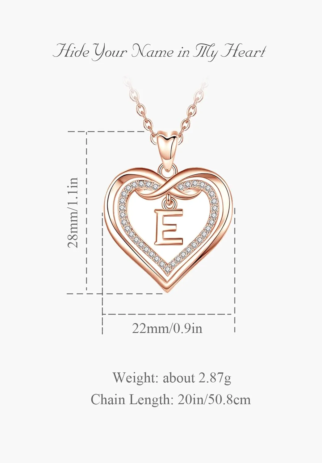Vito Initial Necklace for Women, Double Heart Cubic Zirconia Letter Pendant, Rose Gold Dainty Alphabet A to Z Necklaces Mother's Day Jewelry Gift for Mom Sister Daughter, 20 Inch Chain