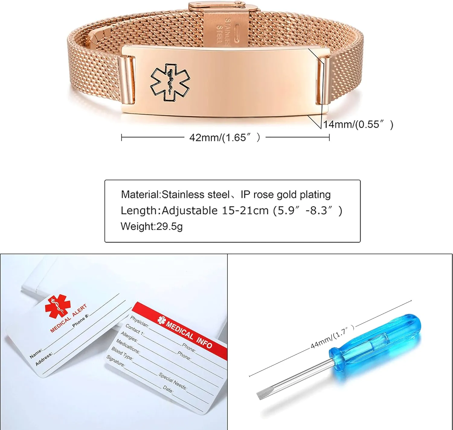 VNOX Medical Alert Bracelets for Men & Women Kids with Free Engraving Adjustable Stainless Steel Mesh Emergency Medical ID Bracelets Wristband