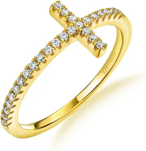 Wedding Band Ring for Women 14K White Gold Plated Sterling Silver Moissanite Stackable Band Ring Sapphire/Emerald/Ruby Cross Ring