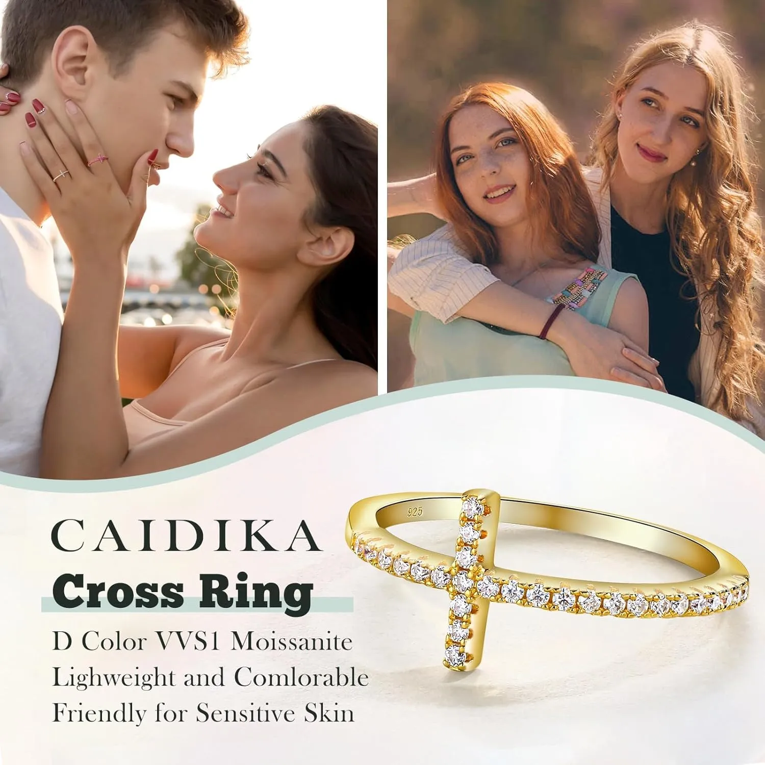 Wedding Band Ring for Women 14K White Gold Plated Sterling Silver Moissanite Stackable Band Ring Sapphire/Emerald/Ruby Cross Ring