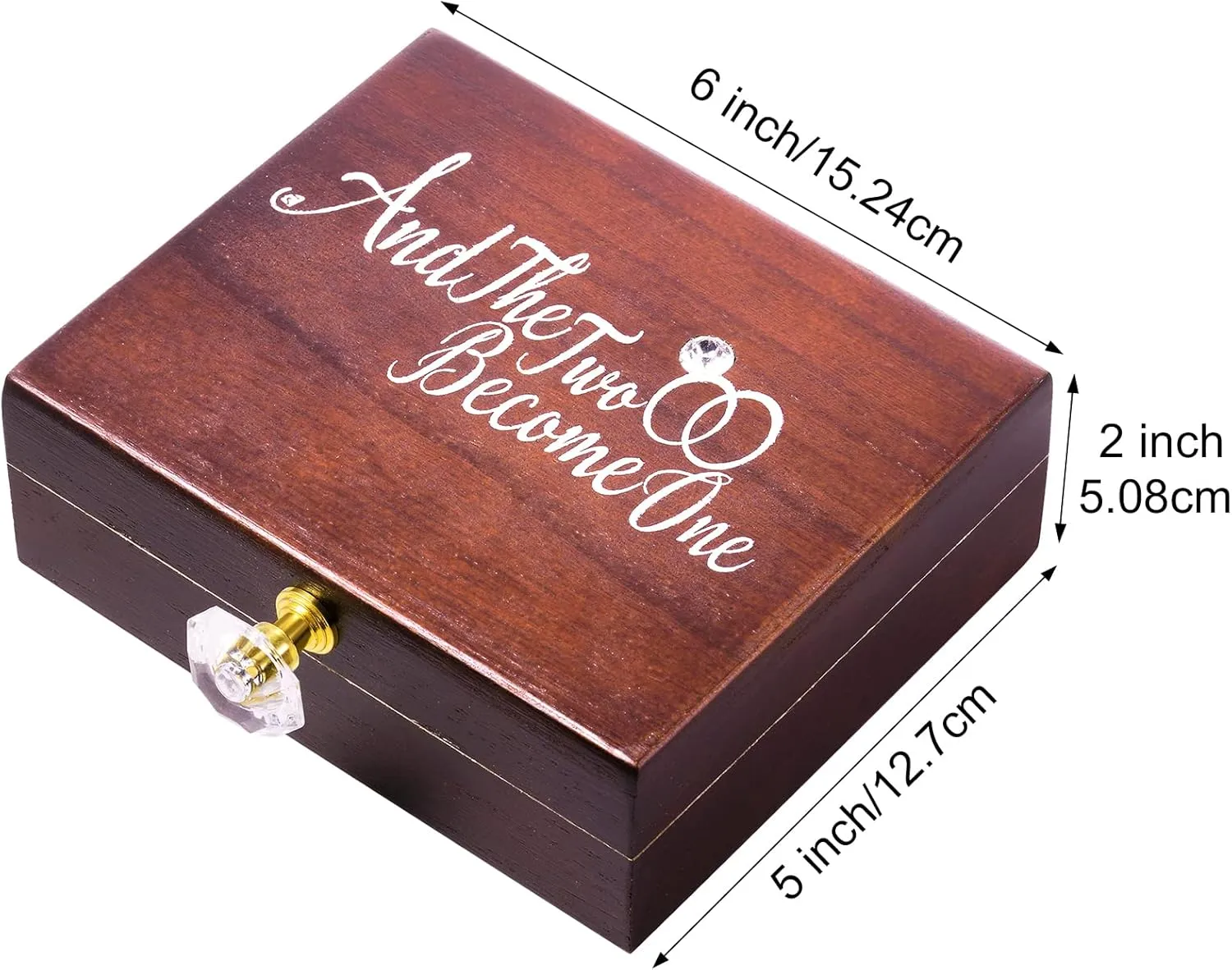 Wedding Ring Bearer Box and Then Two Become One Mr. and Mrs. Diamond Ring Box Holder Elegant Wedding Gift, 5W x 6D x 2H(Dark Brown)