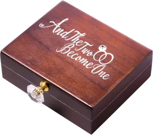 Wedding Ring Bearer Box and Then Two Become One Mr. and Mrs. Diamond Ring Box Holder Elegant Wedding Gift, 5W x 6D x 2H(Dark Brown)