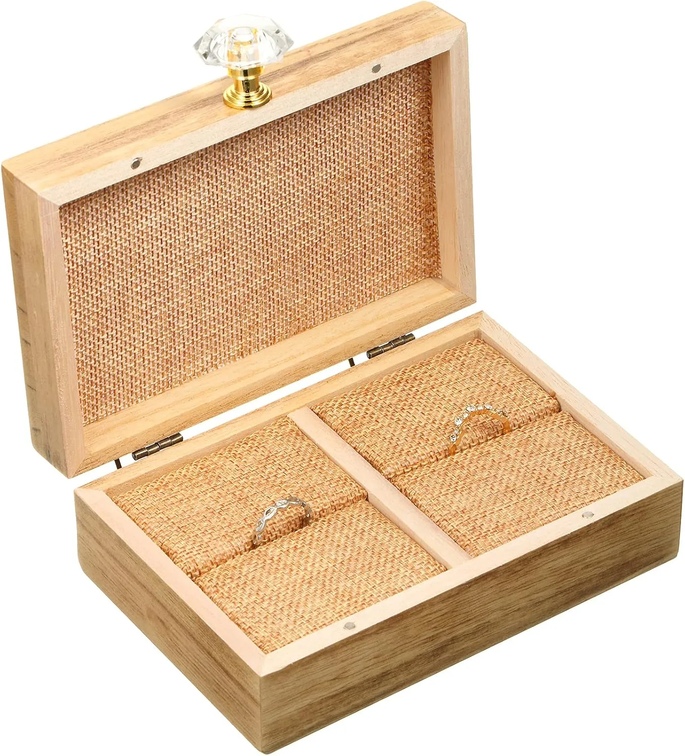 Wedding Ring Bearer Box and Then Two Become One Mr. and Mrs. Diamond Ring Box Holder Elegant Wedding Gift, 5W x 6D x 2H(Wood Color)