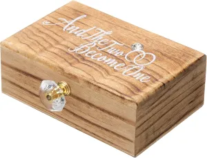 Wedding Ring Bearer Box and Then Two Become One Mr. and Mrs. Diamond Ring Box Holder Elegant Wedding Gift, 5W x 6D x 2H(Wood Color)