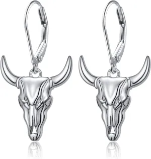 Western Cow Set 925 Sterling Silver Turquoise Cow Skull Earrings/Choker Necklace Cowgirl Boot Dangle Earrings Cowgirl Cowboy Jewelry Set Bohemian Jewelry Gift for Women Men